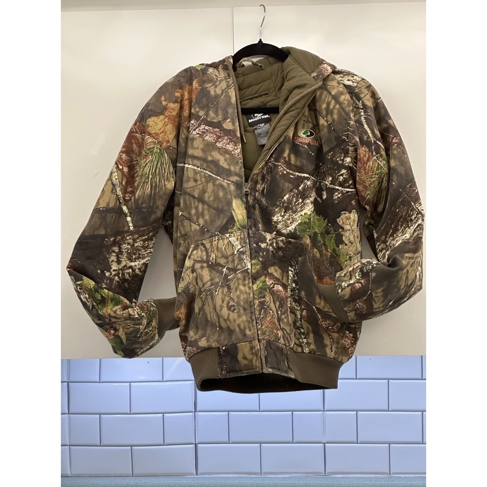 Y2K Mossy Oak Men's Camo Jacket Insulated Bomber/Hunting w/Hood Size Small